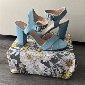 Baby blue chunky heel sandals, Size 7.5